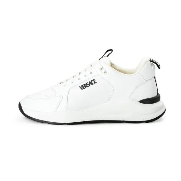 Versace Men's White Canvas Leather Logo Sneakers Shoes - Picture 2 of 8